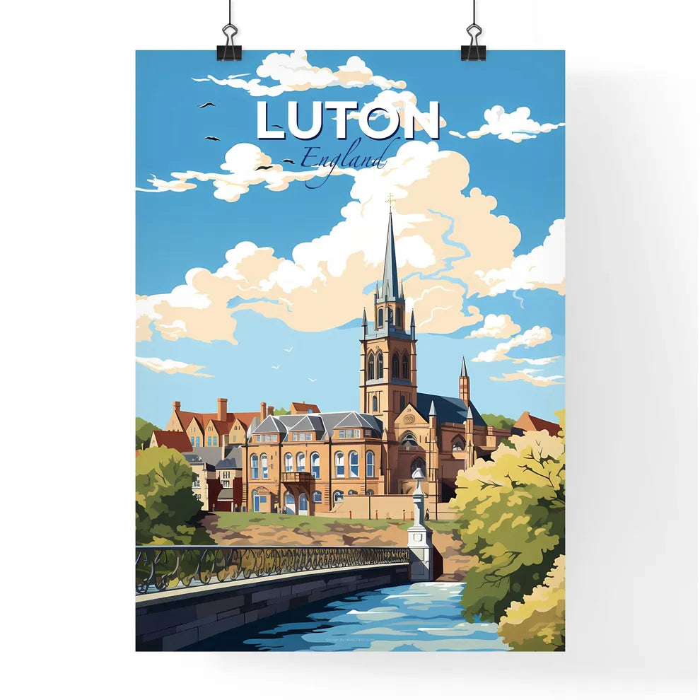 Luton England Skyline - A Church With A Bridge And Trees - Customizable Travel Gift Default Title