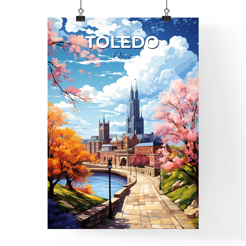 Toledo Ohio Skyline - A River With Trees And A Bridge In The Background - Customizable Travel Gift Default Title