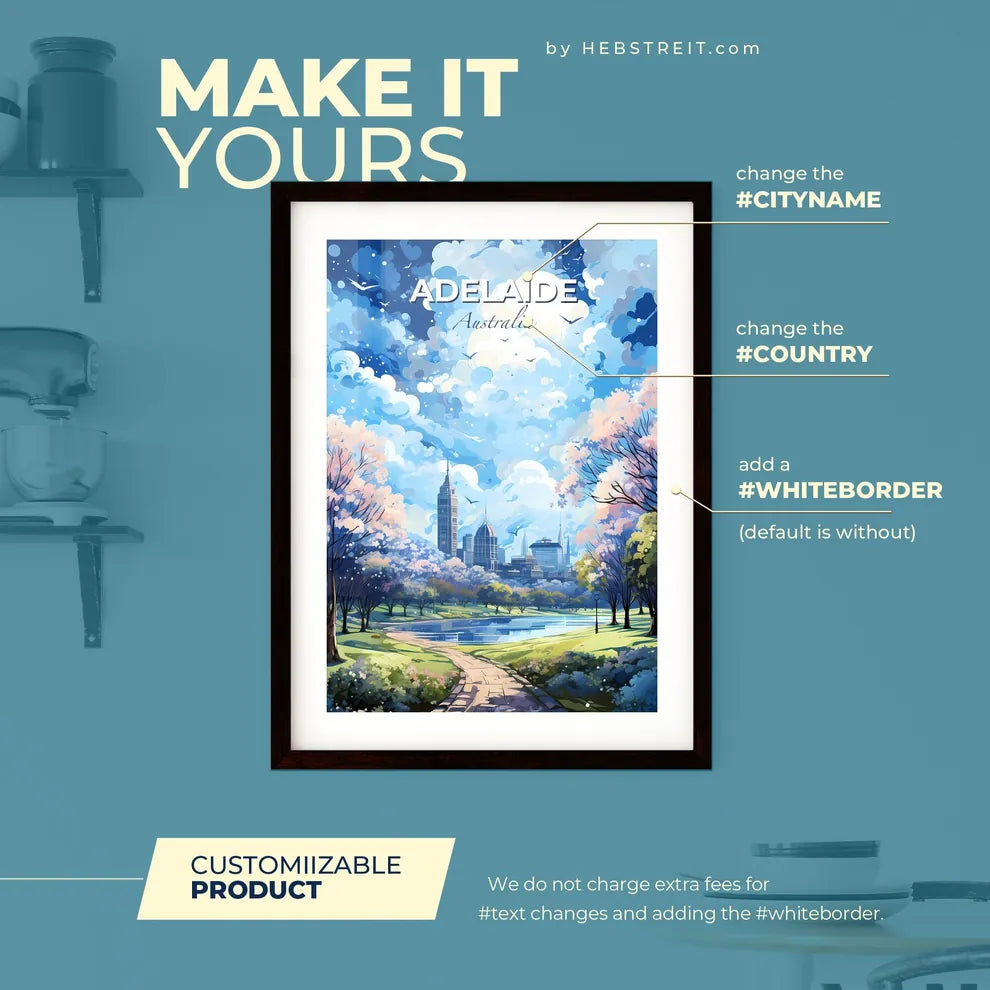 Adelaide Australia Skyline - A Landscape Of A Park With Trees And A City In The Background - Customizable Travel Gift Default Title