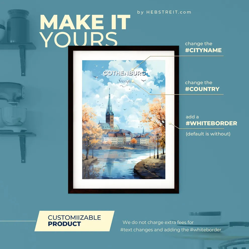 Gothenburg Sverige Skyline - A Painting Of A City With A River And Trees - Customizable Travel Gift Default Title