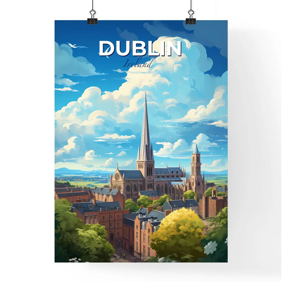 Dublin Ireland Sklyine - A Church With A Steeple And Trees - Customizable Travel Gift Default Title