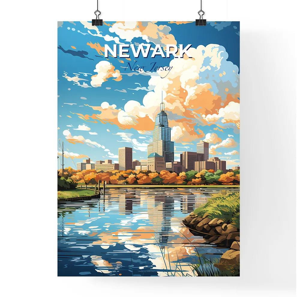 Newark New Jersey Skyline - A Water Body With Trees And A City In The Background - Customizable Travel Gift Default Title