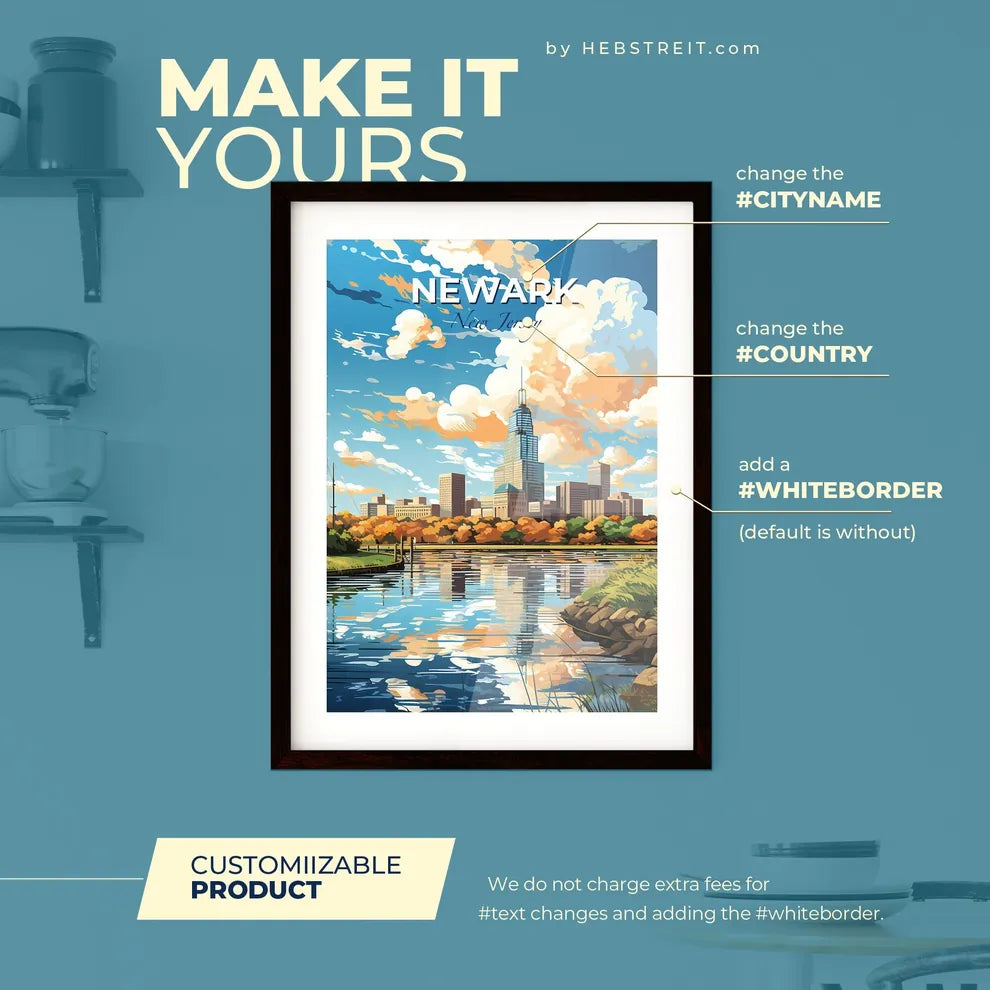 Newark New Jersey Skyline - A Water Body With Trees And A City In The Background - Customizable Travel Gift Default Title