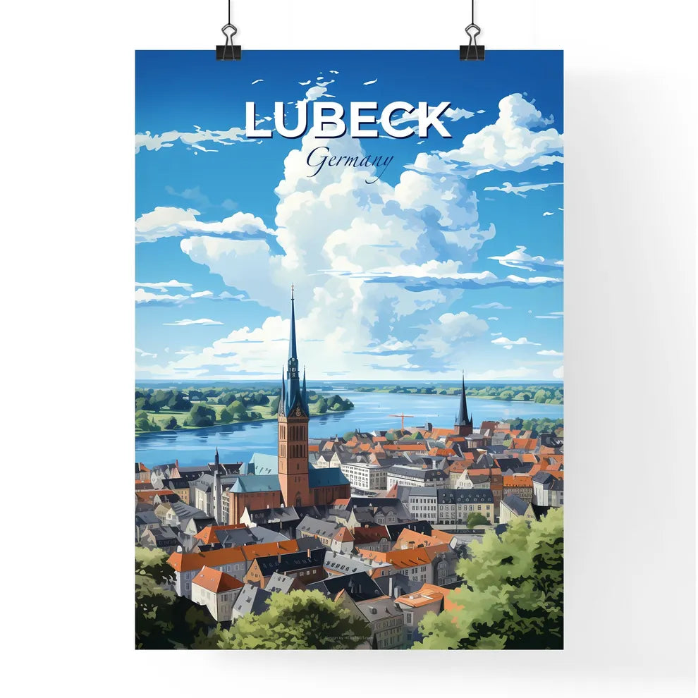 Lubeck Germany Skyline - A City With A Tower And A River - Customizable Travel Gift Default Title