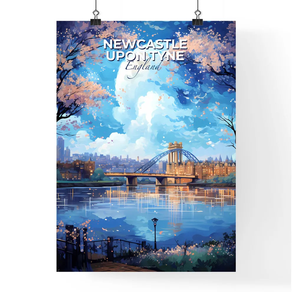 Newcastle upon Tyne England Skyline - A Bridge Over A River With Trees And A City In The Background - Customizable Travel Gift Default Title