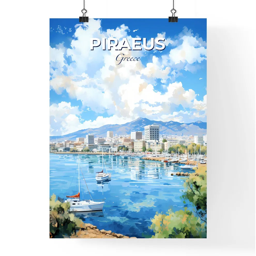 Piraeus Greece Skyline - A Water With Boats And Buildings In The Background - Customizable Travel Gift Default Title