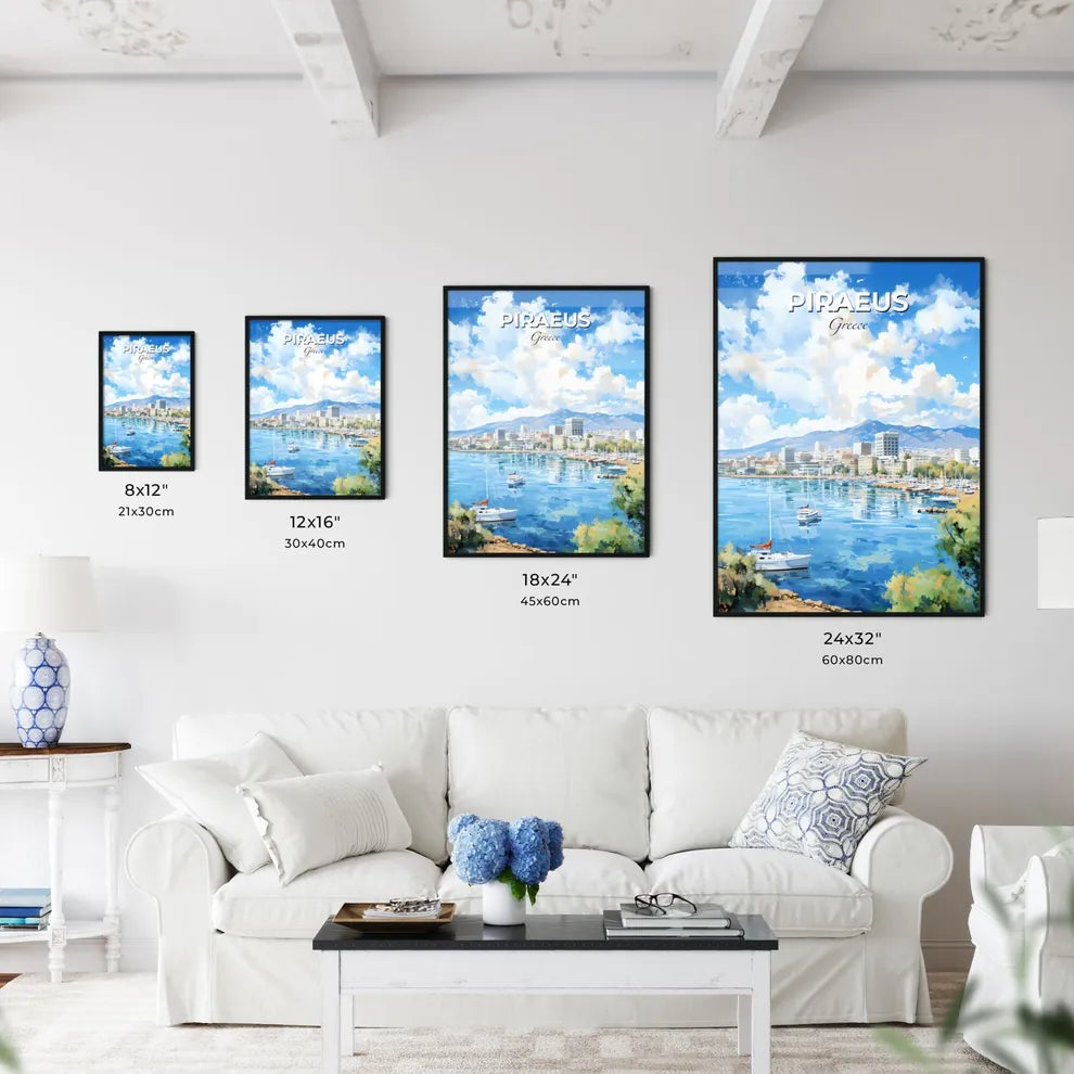 Piraeus Greece Skyline - A Water With Boats And Buildings In The Background - Customizable Travel Gift Default Title