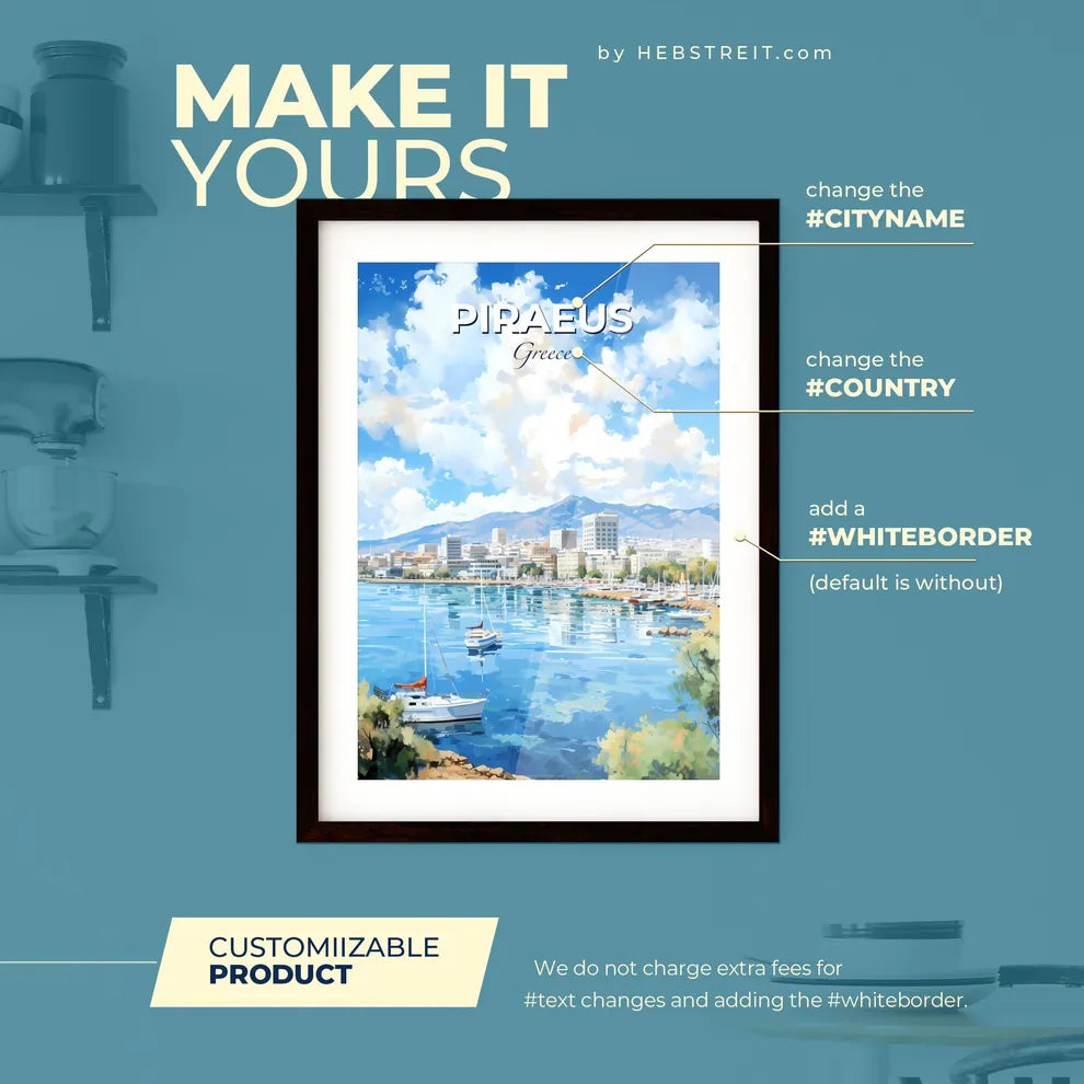 Piraeus Greece Skyline - A Water With Boats And Buildings In The Background - Customizable Travel Gift Default Title