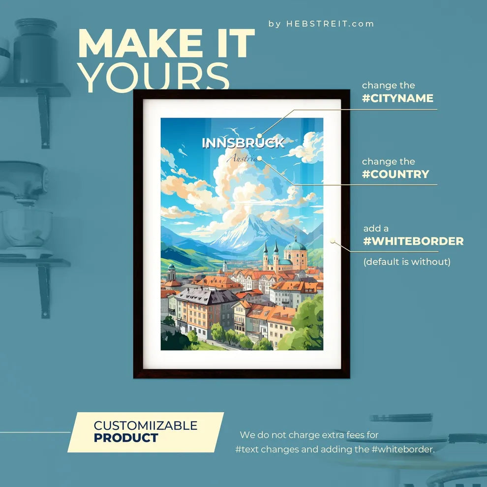 Innsbruck Austria Skyline - A City With A Mountain In The Background - Customizable Travel Gift Default Title