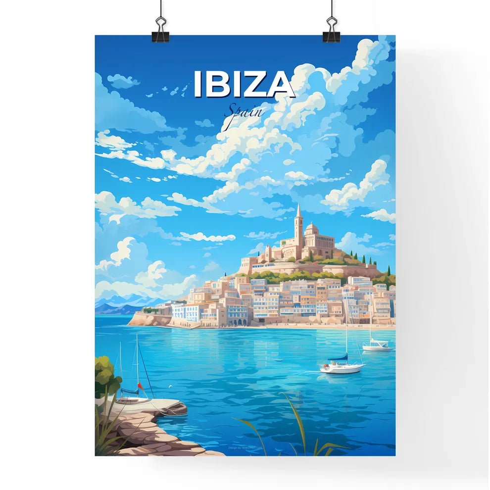 Ibiza Spain Skyline - A City On A Hill With Boats On The Water - Customizable Travel Gift Default Title