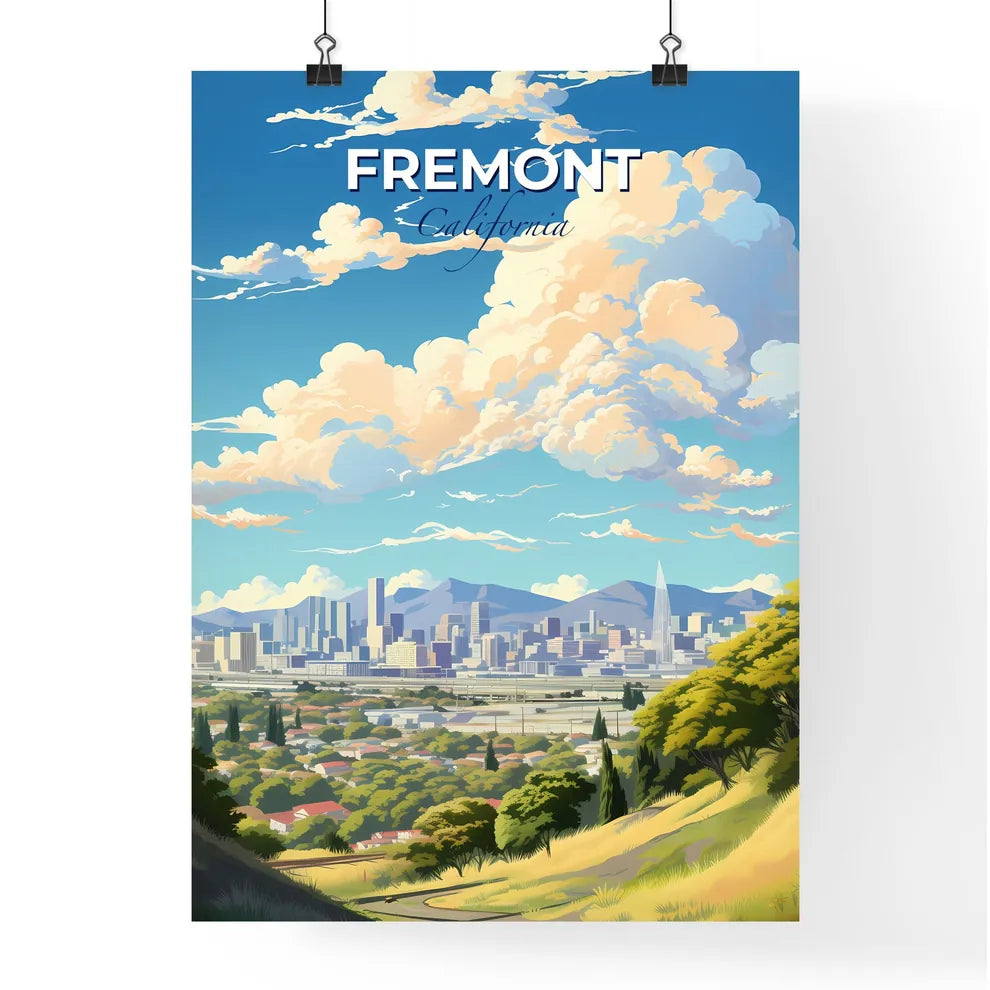 Fremont California Skyline - A Landscape Of A City With Trees And Mountains - Customizable Travel Gift Default Title