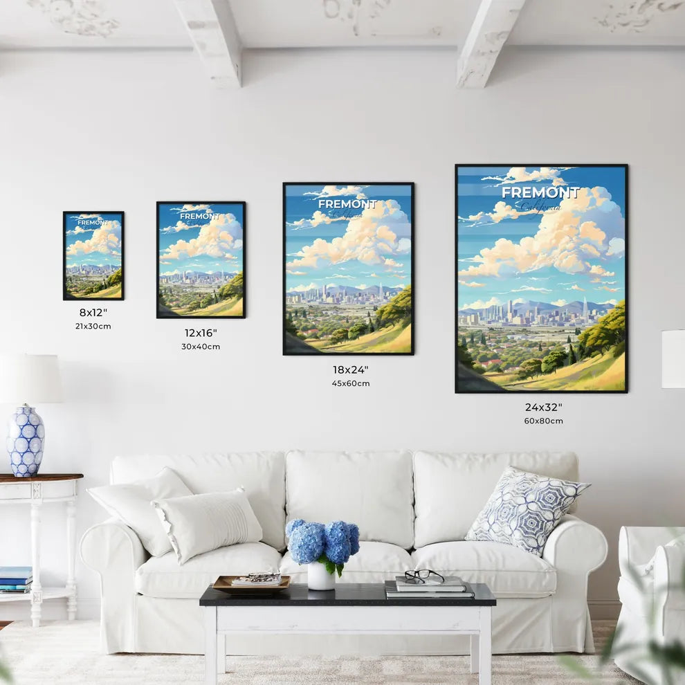 Fremont California Skyline - A Landscape Of A City With Trees And Mountains - Customizable Travel Gift Default Title