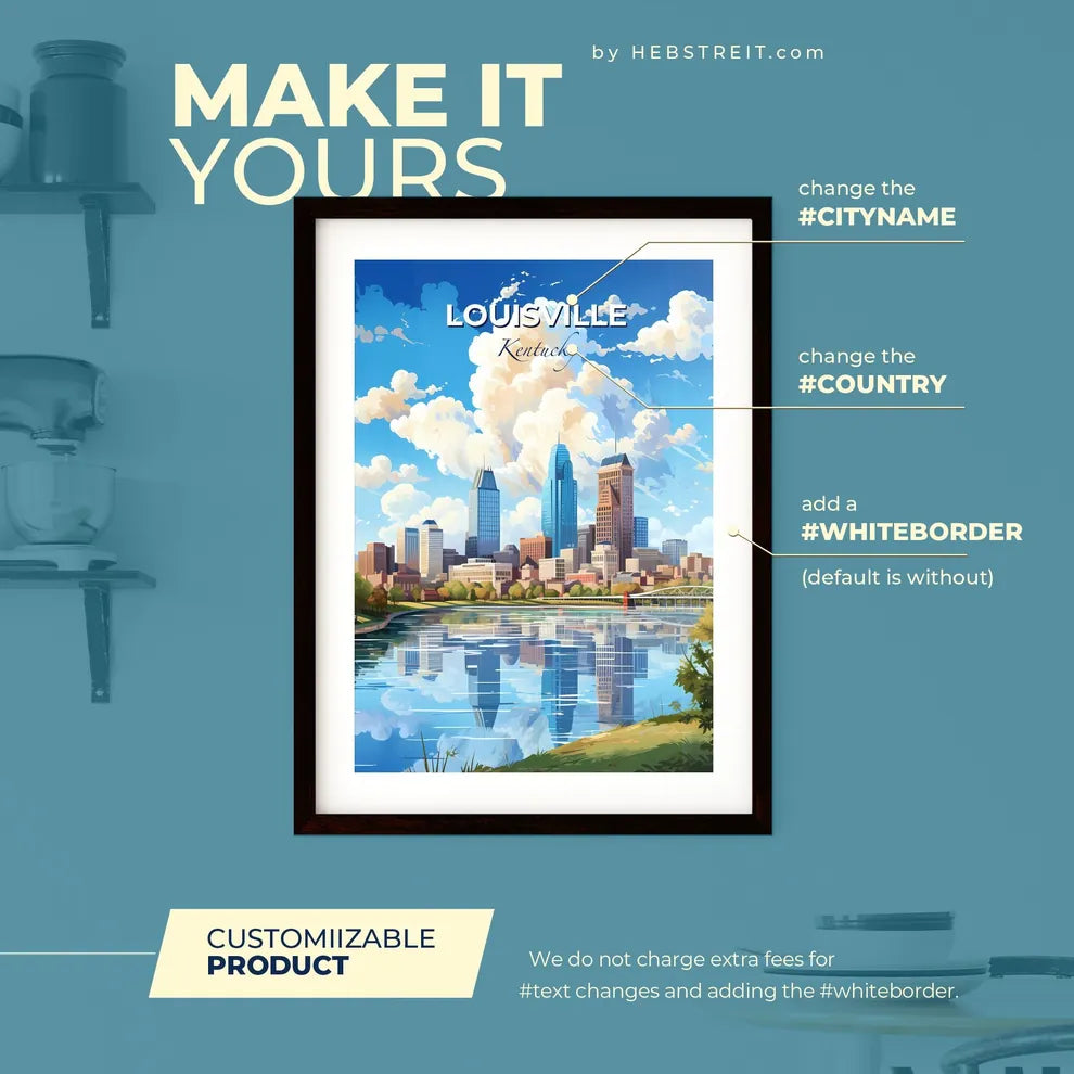 Louisville Kentucky Skyline - A Cityscape With A Bridge Over A Lake - Customizable Travel Gift Default Title