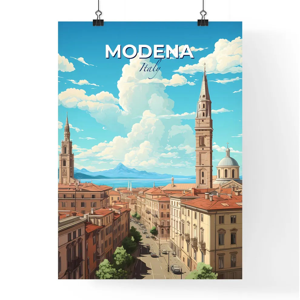 Modena Italy Skyline - A City With A Tall Tower And A Street With Buildings And A Body Of Water - Customizable Travel Gift Default Title