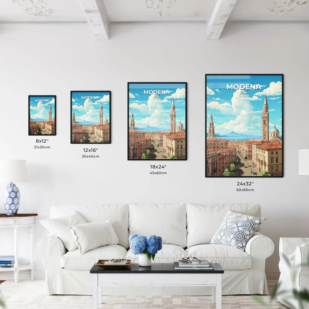 Modena Italy Skyline - A City With A Tall Tower And A Street With Buildings And A Body Of Water - Customizable Travel Gift Default Title