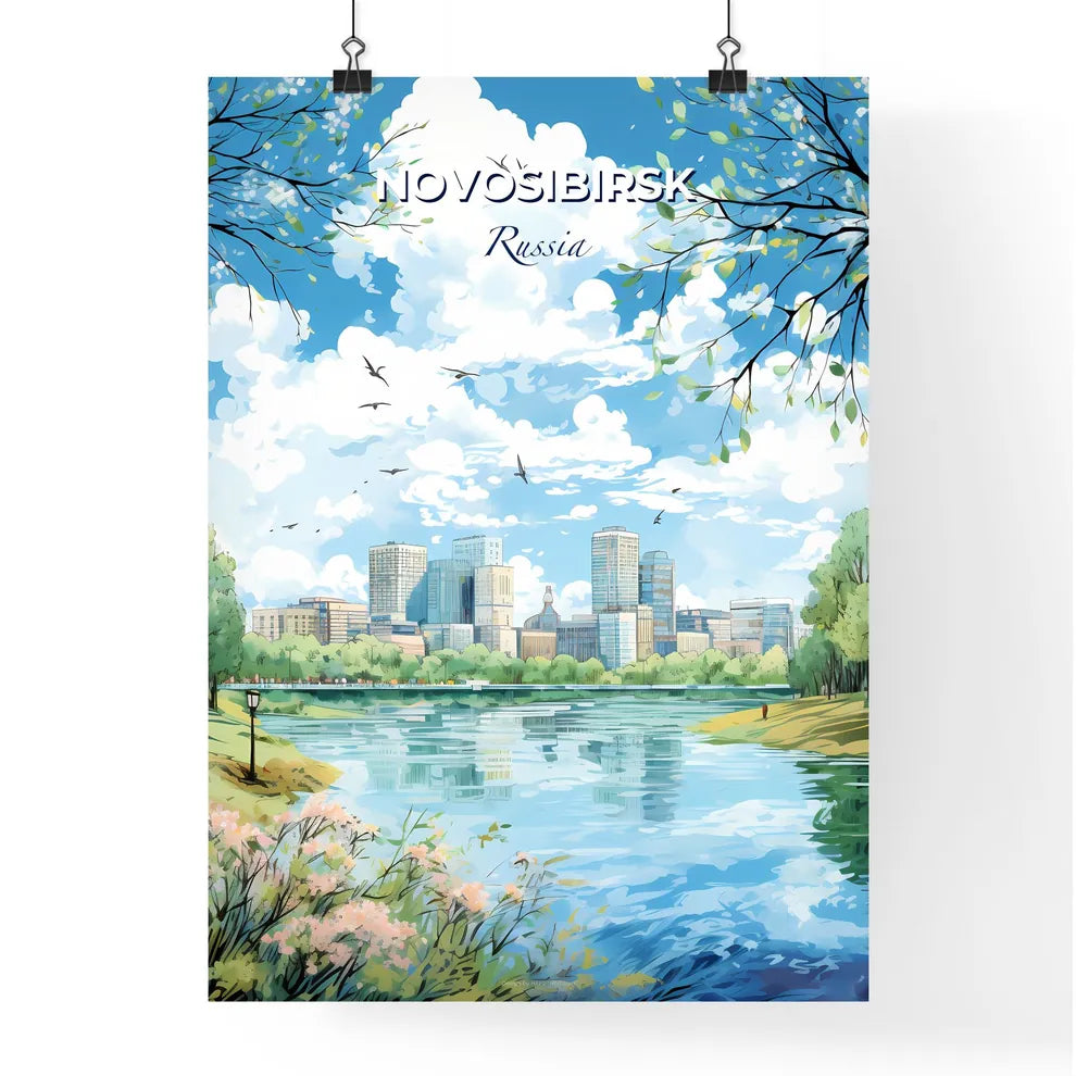 Novosibirsk Russia Skyline - A Water Body With Trees And A City In The Background - Customizable Travel Gift Default Title