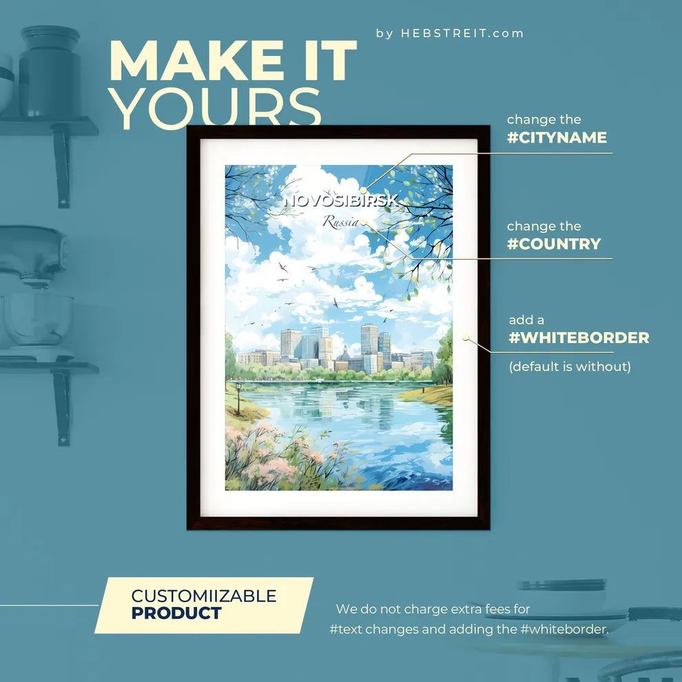 Novosibirsk Russia Skyline - A Water Body With Trees And A City In The Background - Customizable Travel Gift Default Title