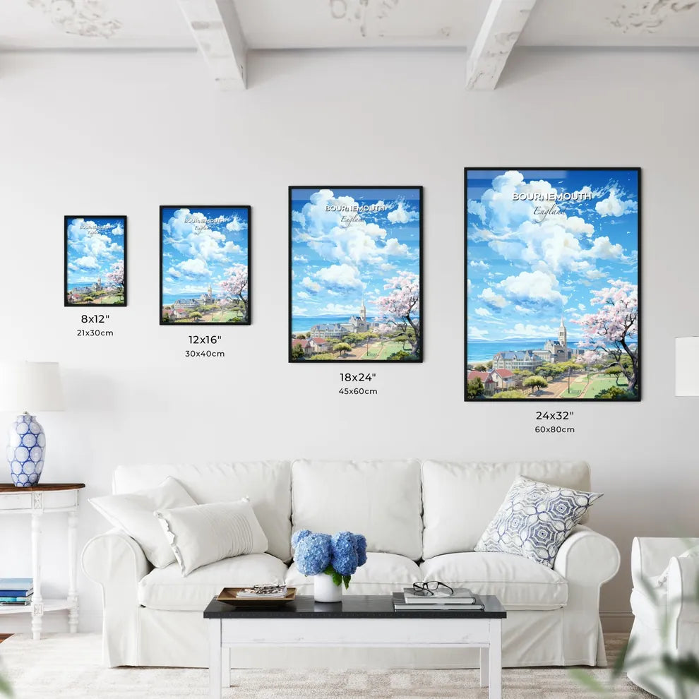 Bournemouth England Skyline - A Landscape Of A City With A Body Of Water And Trees - Customizable Travel Gift Default Title