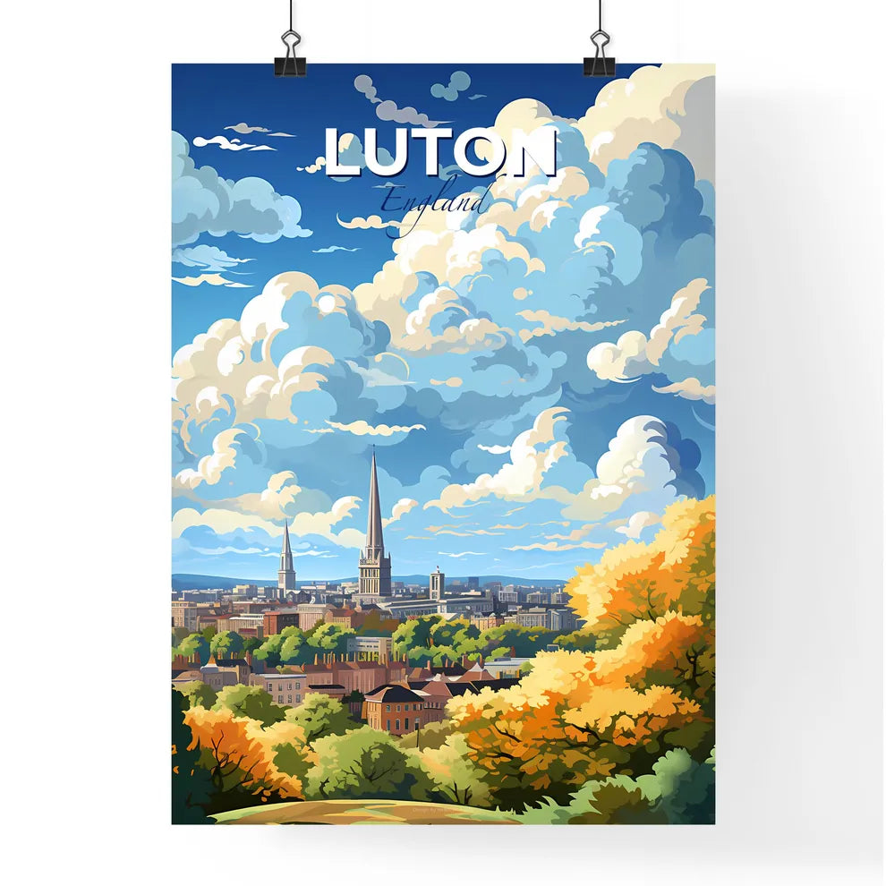 Luton England Skyline - A City Landscape With Trees And Clouds - Customizable Travel Gift Default Title