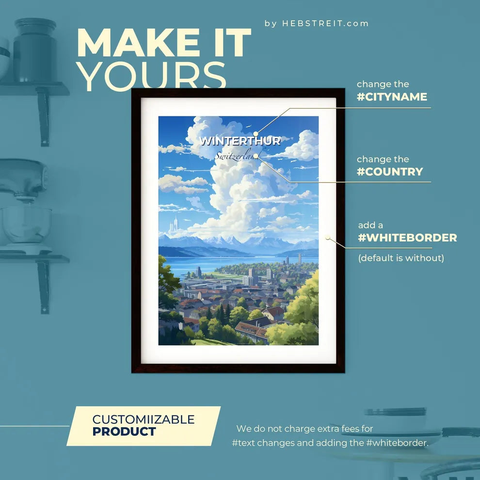 Winterthur Switzerland Skyline - A Landscape Of A City And A Lake - Customizable Travel Gift Default Title