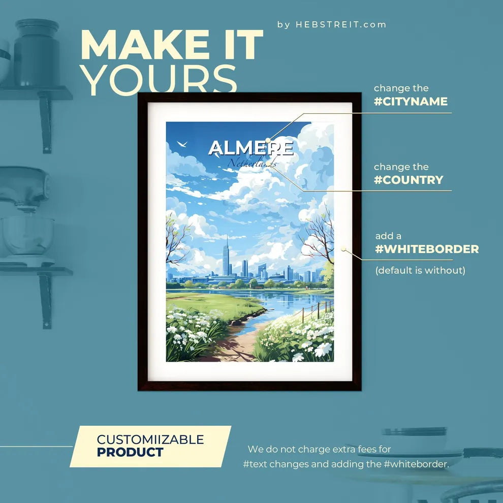 Almere Netherlands Skyline - A River Running Through A City - Customizable Travel Gift Default Title