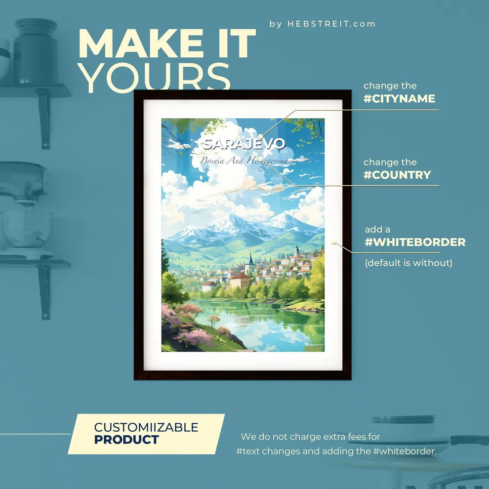 Sarajevo Bosnia And Herzegovina Skyline - A Landscape Of A Town By A River - Customizable Travel Gift Default Title