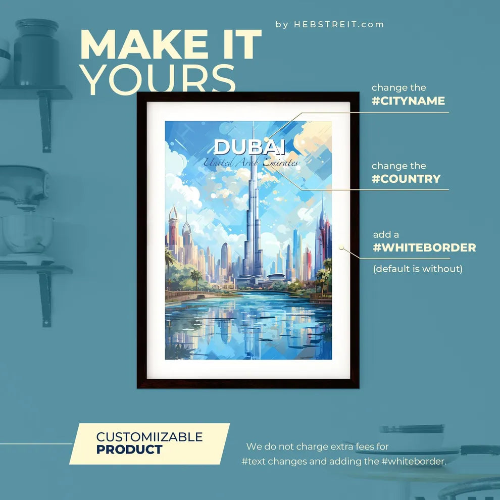 Dubai United Arab Emirates Skyline - A Water Next To A City - Customizable Travel Gift Default Title