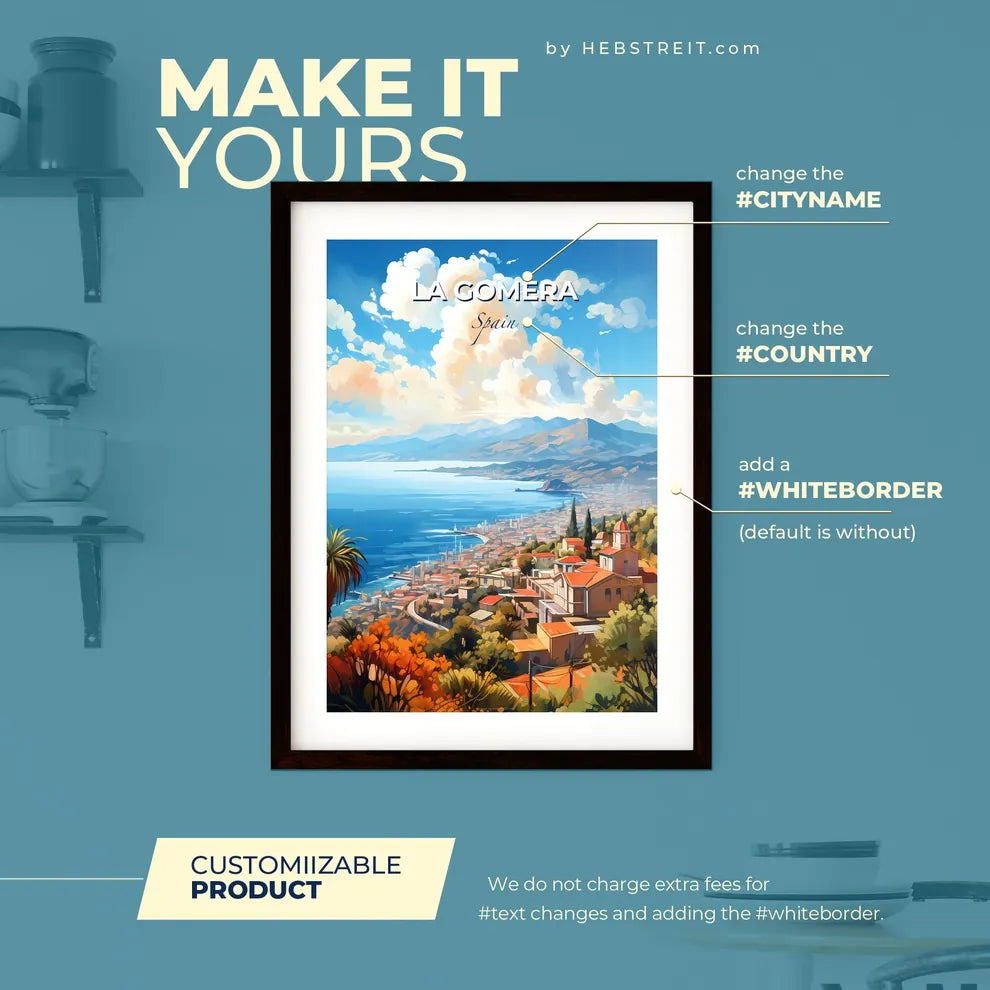 La Gomera Spain Skyline - A Landscape Of A Town By The Sea - Customizable Travel Gift Default Title