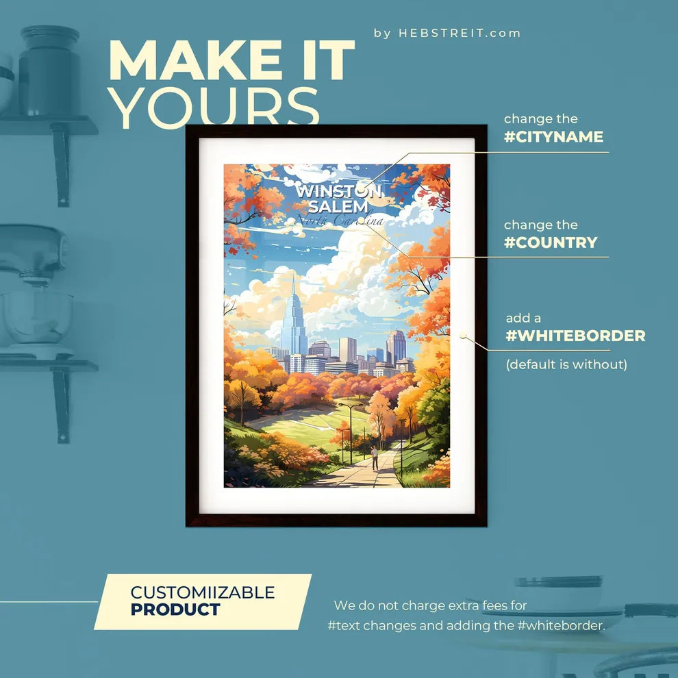 WinstonSalem North Carolina Skyline - A City In The Fall - Customizable Travel Gift Default Title