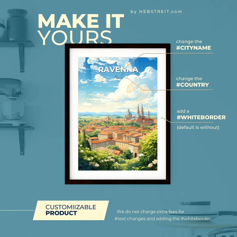 Ravenna Italy Skyline - A City With A Large Building And Trees - Customizable Travel Gift Default Title