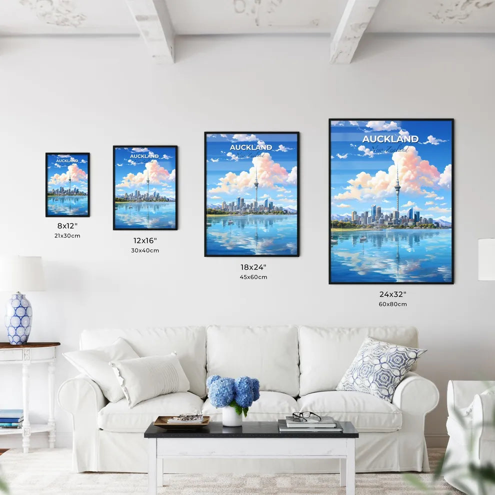 Auckland New Zealand Skyline - A City Skyline With Boats On Water And Mountains In The Background - Customizable Travel Gift Default Title