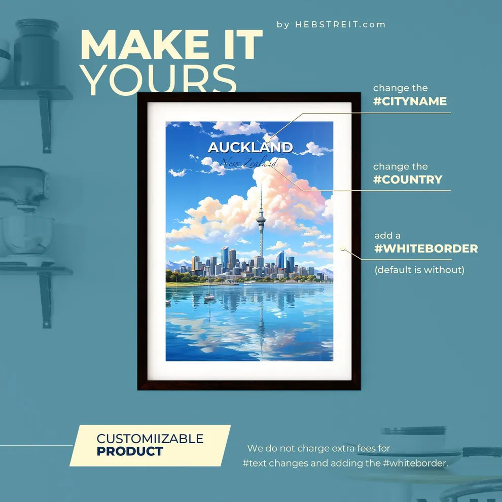 Auckland New Zealand Skyline - A City Skyline With Boats On Water And Mountains In The Background - Customizable Travel Gift Default Title