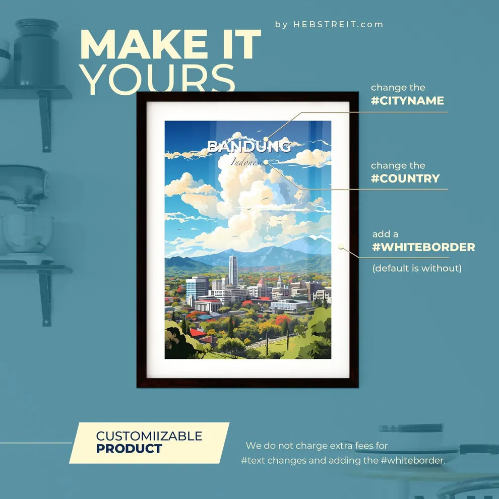 Bandung Indonesia Skyline - A City With Trees And Mountains In The Background - Customizable Travel Gift Default Title