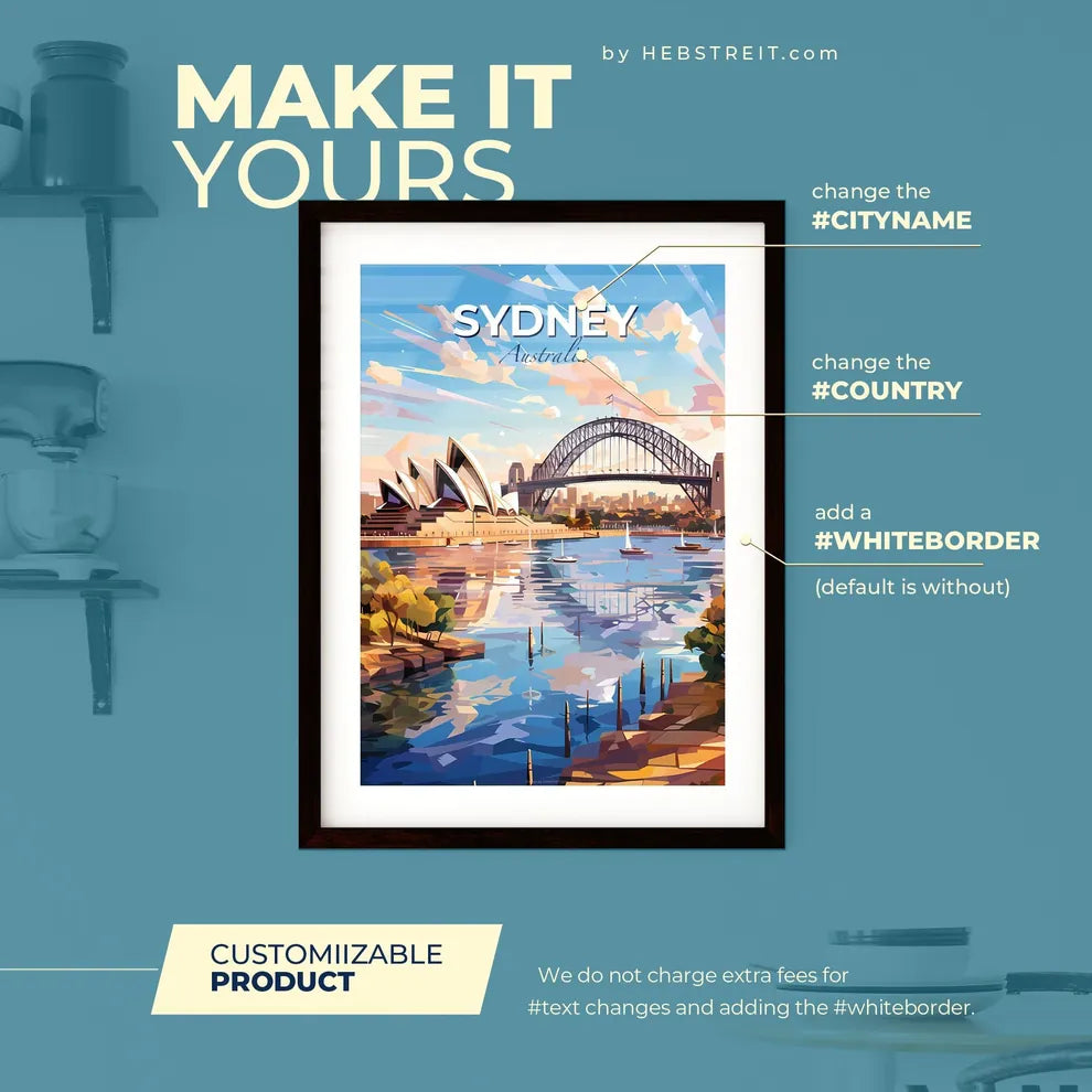 Sydney Australia Skyline - A Painting Of A Bridge And A City - Customizable Travel Gift Default Title