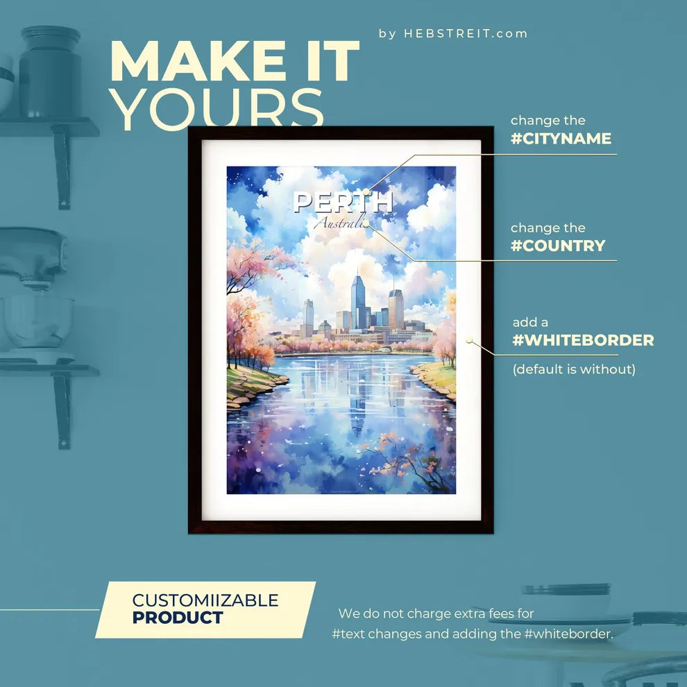 Perth Australia Skyline - A Water With Trees And A City In The Background - Customizable Travel Gift Default Title