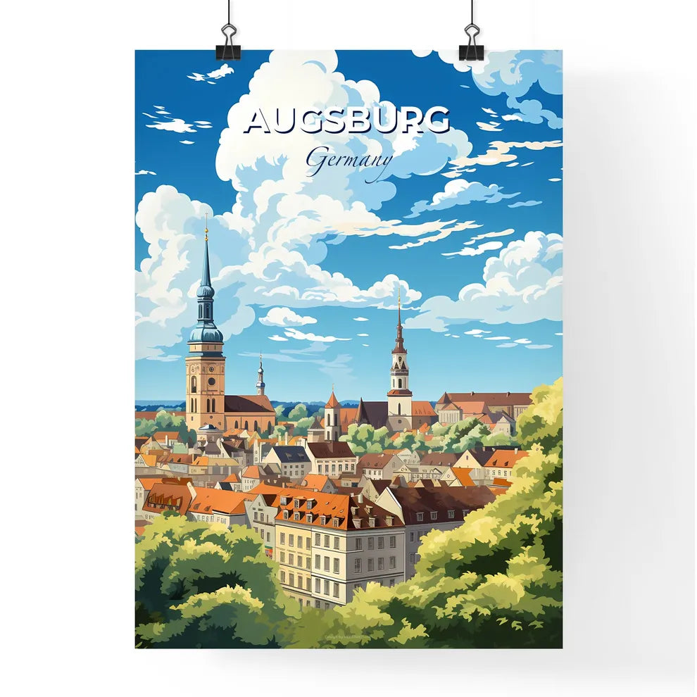 Augsburg Germany Skyline - A City With Many Buildings And Trees - Customizable Travel Gift Default Title