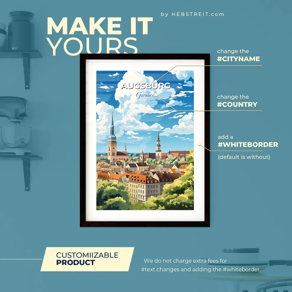 Augsburg Germany Skyline - A City With Many Buildings And Trees - Customizable Travel Gift Default Title