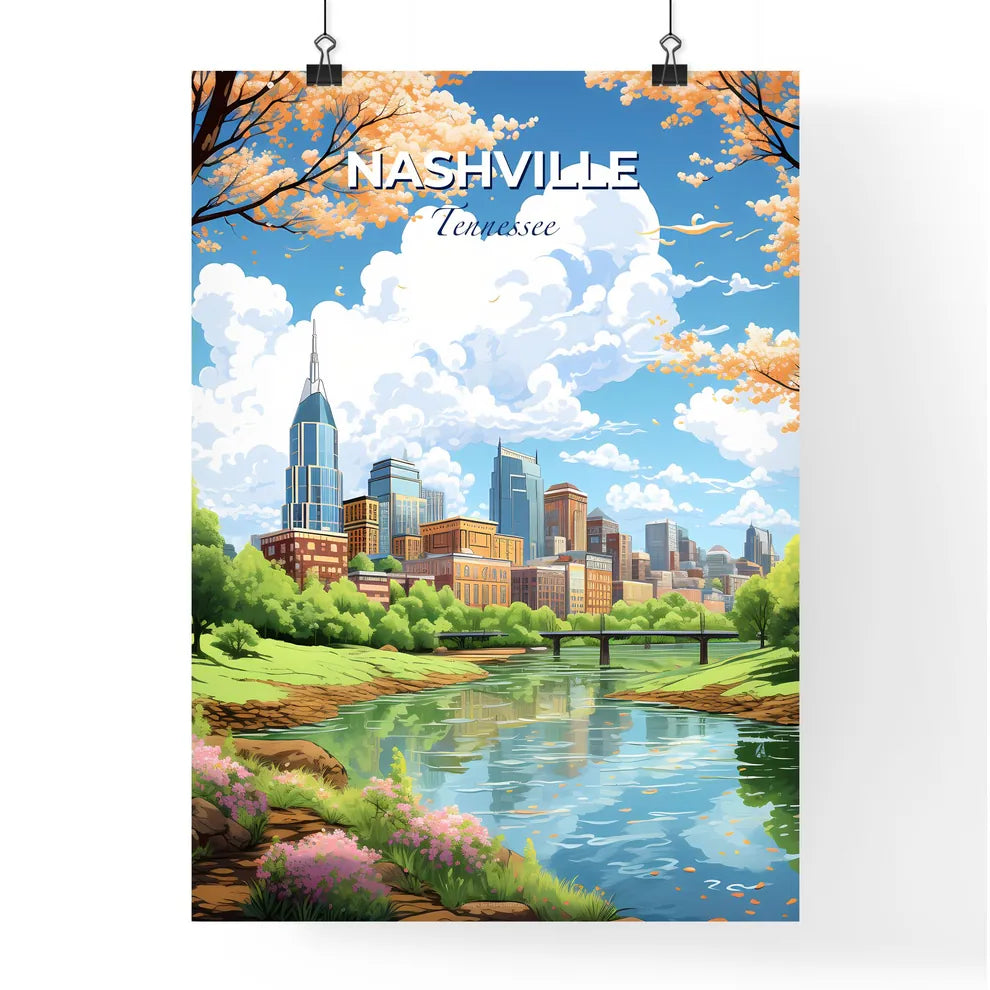 Nashville Tennessee Skyline - A River With Trees And A City In The Background - Customizable Travel Gift Default Title