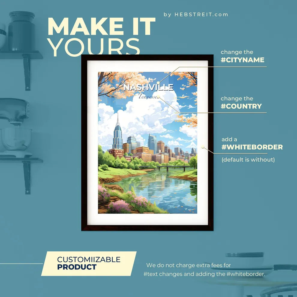 Nashville Tennessee Skyline - A River With Trees And A City In The Background - Customizable Travel Gift Default Title