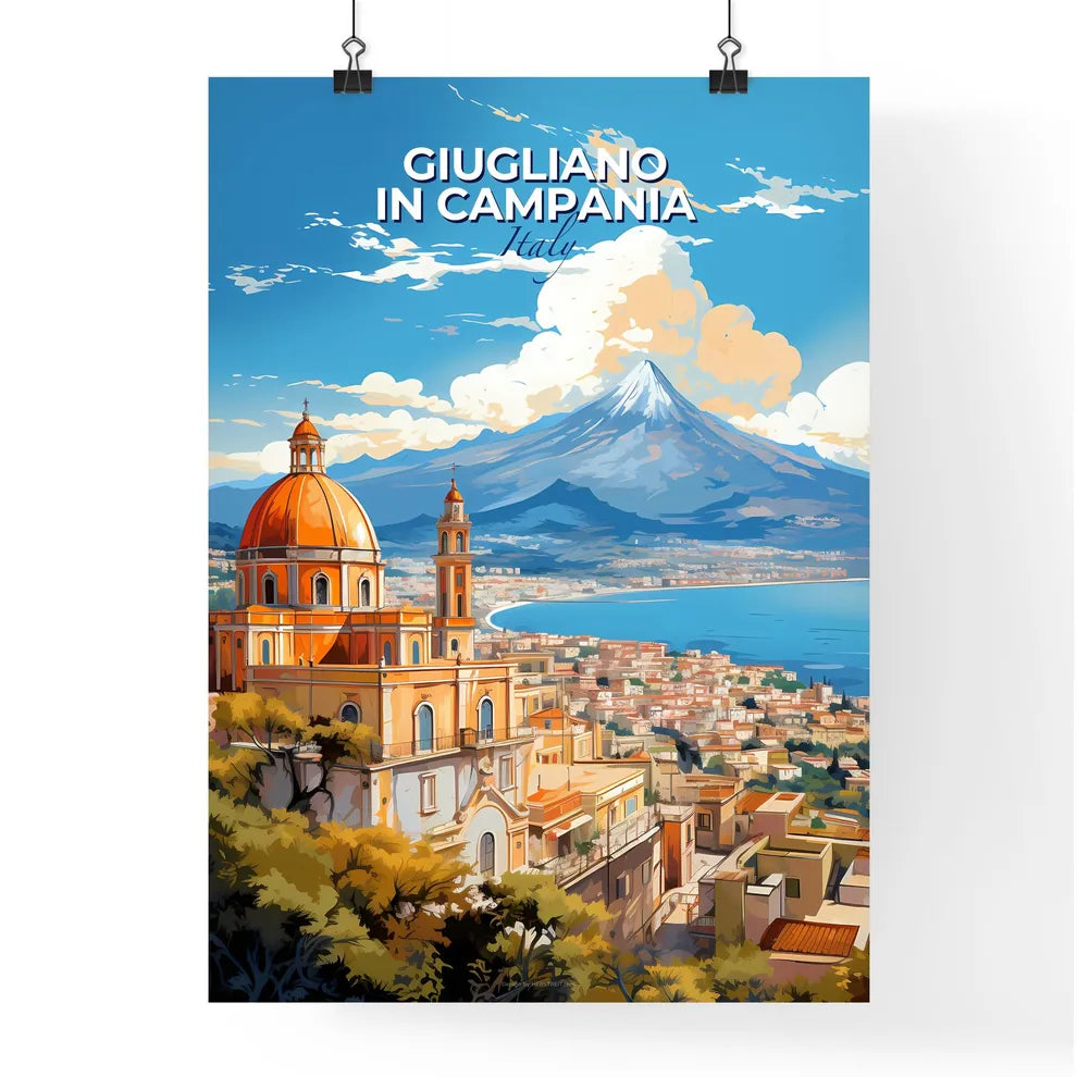Giugliano in Campania Italy Skyline - A Building With A Dome And A Mountain In The Background - Customizable Travel Gift Default Title