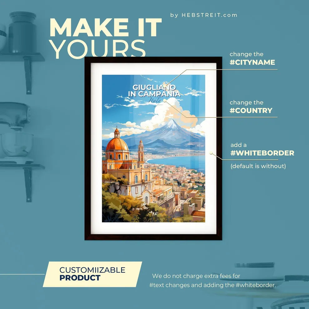 Giugliano in Campania Italy Skyline - A Building With A Dome And A Mountain In The Background - Customizable Travel Gift Default Title