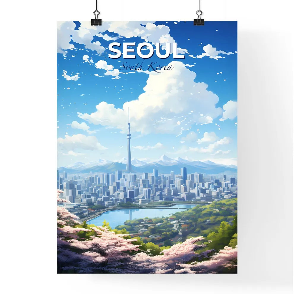 Seoul South Korea Skyline - A City Landscape With A Lake And Mountains - Customizable Travel Gift Default Title