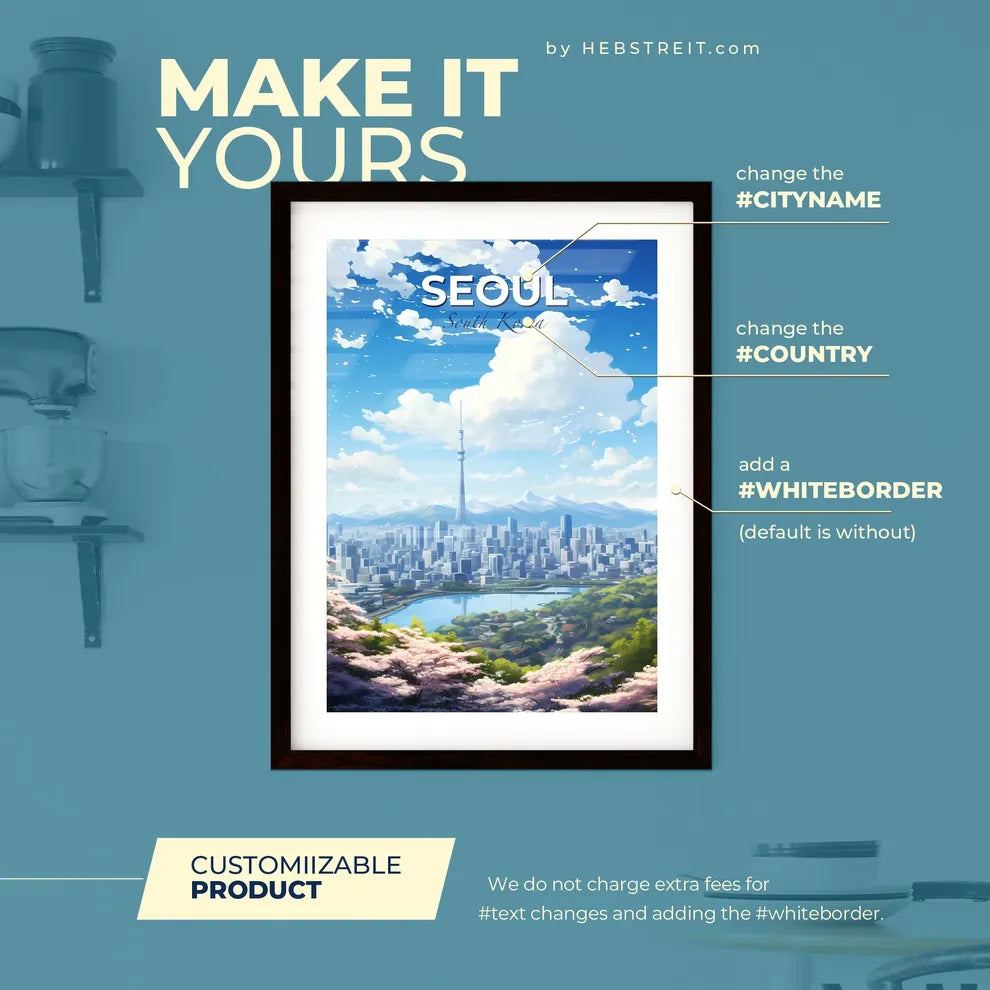 Seoul South Korea Skyline - A City Landscape With A Lake And Mountains - Customizable Travel Gift Default Title