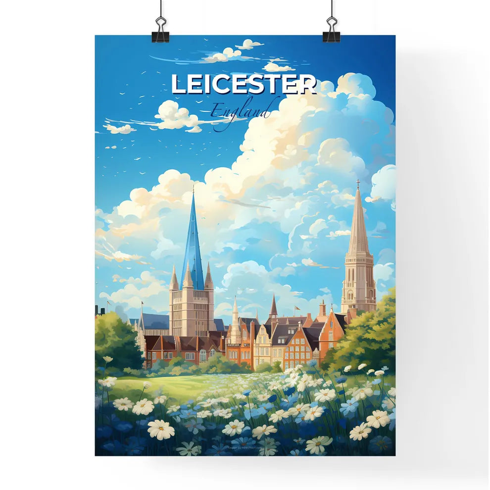 Leicester England Skyline - A Landscape Of A City With A Field Of Flowers And Buildings - Customizable Travel Gift Default Title