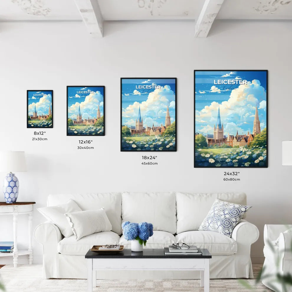 Leicester England Skyline - A Landscape Of A City With A Field Of Flowers And Buildings - Customizable Travel Gift Default Title