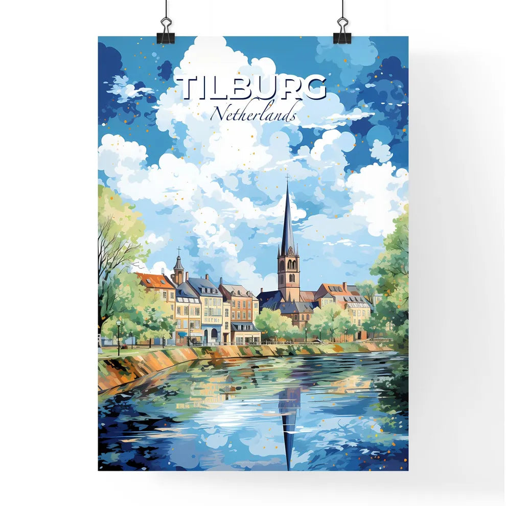 Tilburg Netherlands Skyline - A Water Body With Buildings And Trees - Customizable Travel Gift Default Title