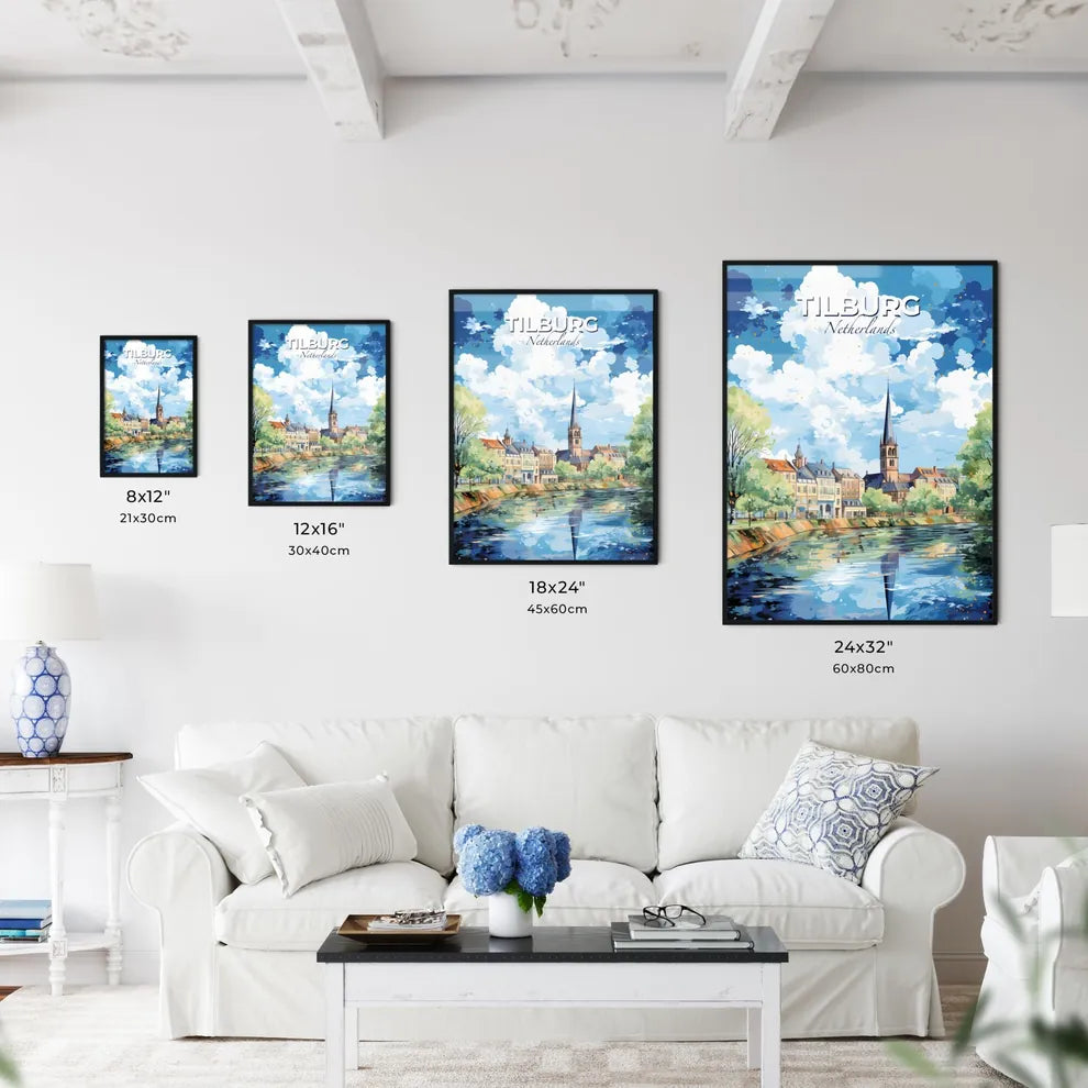 Tilburg Netherlands Skyline - A Water Body With Buildings And Trees - Customizable Travel Gift Default Title