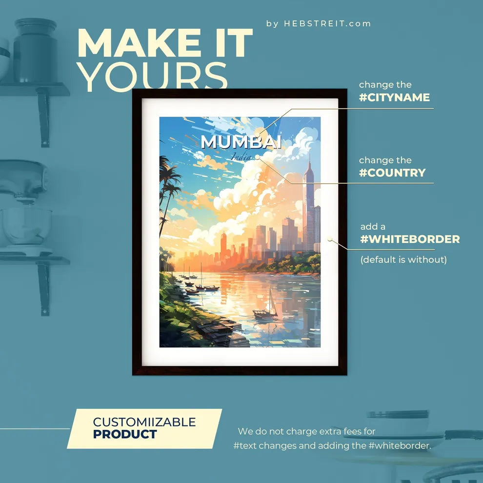 Mumbai India Skyline - A Water With Boats And A City In The Background - Customizable Travel Gift Default Title