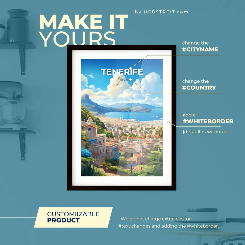 Tenerife Spain Skyline - A City With Trees And Mountains In The Background - Customizable Travel Gift Default Title