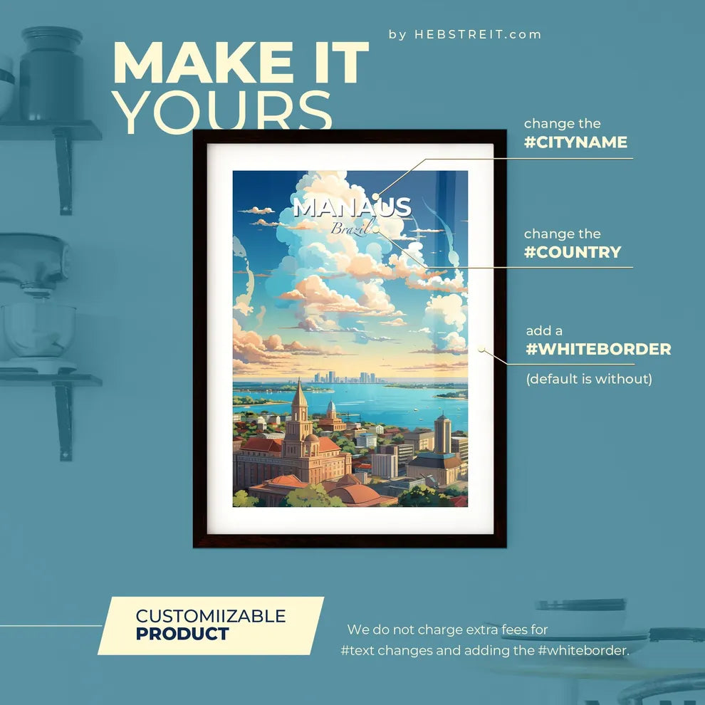 Manaus Brazil Skyline - A City With A Body Of Water And Clouds - Customizable Travel Gift Default Title